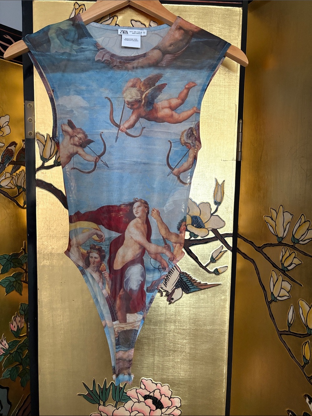 ZARA Blue and Cream Renaissance Cherub Tapestry Panel